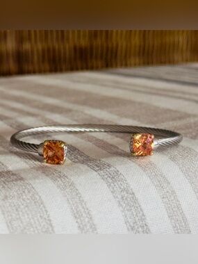 Two-Tone Citrine Color Stone Twisted Cable Cuff